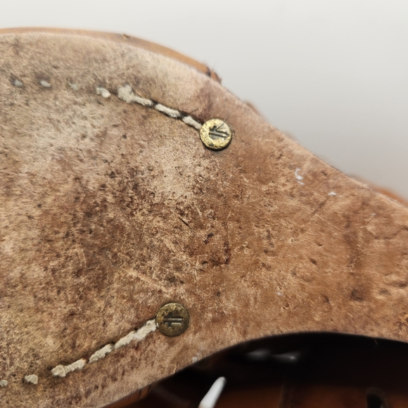 Frye Gwen Ankle Strap Leather Wedge Sandal Cognac Brown 9.5 Boho Hippie Prairie - Picture 5 of 14